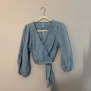 Free People Sophie Denim Wrap Crop Top